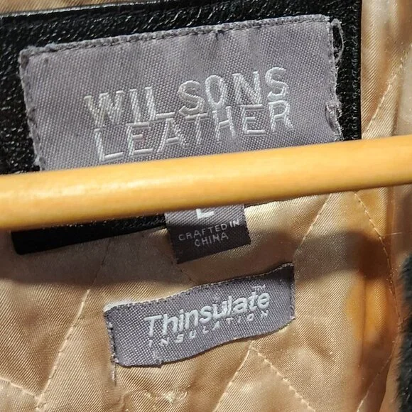 Wilson's Leather Womens Large Black Belted Leather Jacket Rabbit Fur Trim - Picture 7 of 12